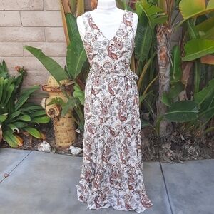 Rachel Zoe NWT Paisley Print Maxi Dress Boho Sleeveless Wrap V-Neck Size 2